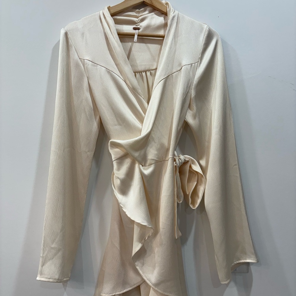 Free People Cream Wrap Blouse